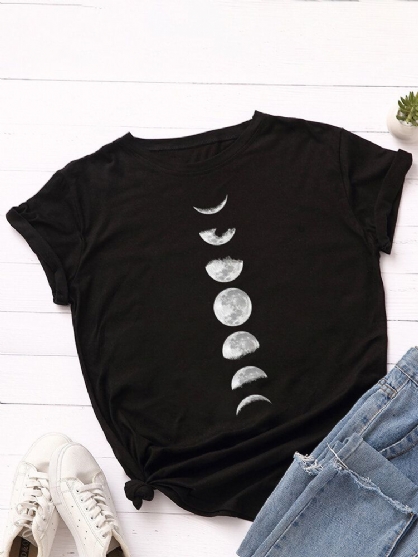 Dames Maansverduistering Grafisch Print Multi-color O-hals Korte Mouwen Dagelijks T-shirt