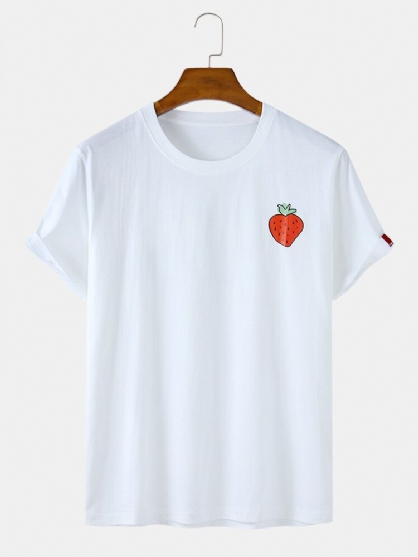 Heren Aardbeienprint Katoen Losse Casual T-shirts Met Korte Mouwen