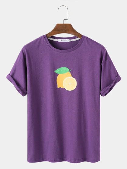 Heren Katoen Citroen Print Effen Kleur Losse Lichte O-hals T-shirts