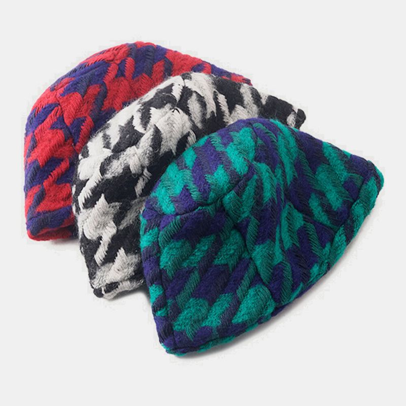 Heren Wol Dikke Retro Contrast Kleur Warm Casual Emmer Hoed