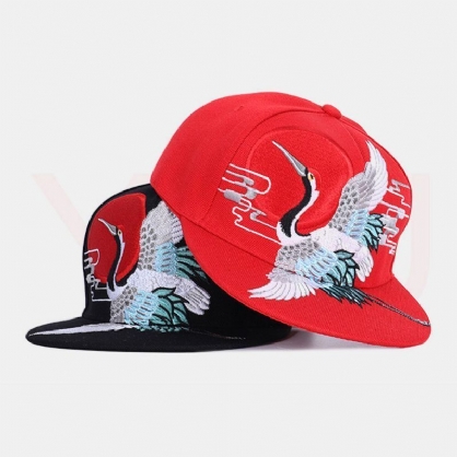 Mannen Chinese Stijl Borduurwerk Kraan Patroon Hiphop Casual Platte Rand Snapback Honkbal Hoed: