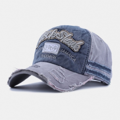Unisex Katoen Gemaakt-oude Gebroken Rand Patch Contrast Kleur Casual Paar Hoed Honkbal Hoed