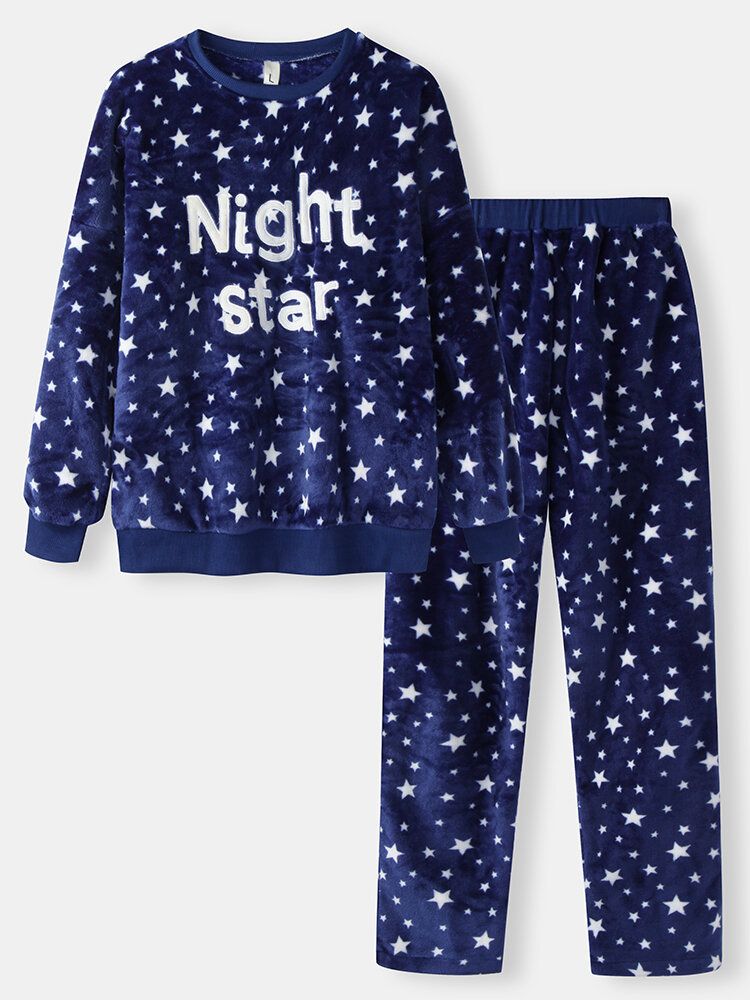 Dames All Over Night Star Ronde Hals Flanellen Warme Trui Pyjama Sets