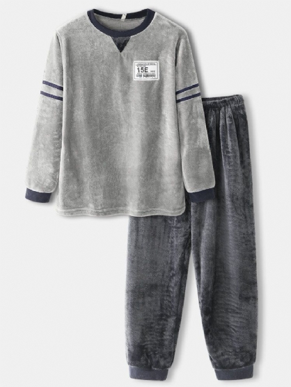 Heren Flanel Dikker Lange Mouw Trui Warme Jogger Broek Thuis Pyjama Set