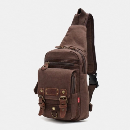 Mannen Echt Leer En Canvas Reizen Outdoor Draagtas Persoonlijke Crossbody Tas Borsttas