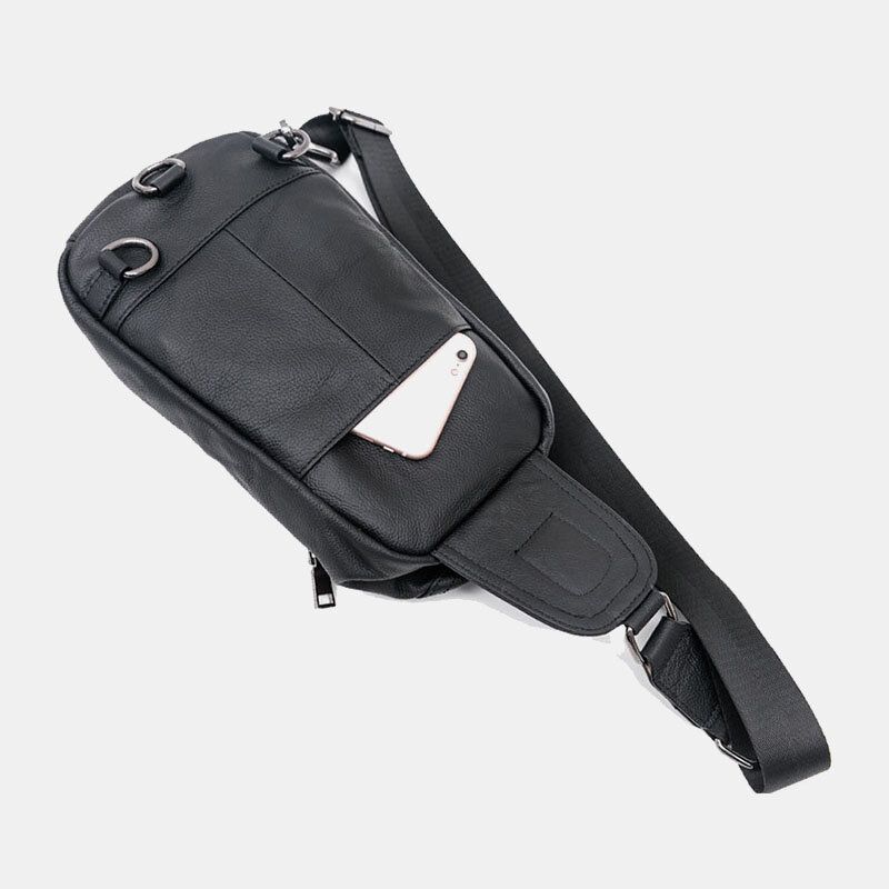 Mannen Koeienhuid Lederen Multi-pocket Retro Casual Anti-diefstal Borst Tassen Crossbody Schoudertas