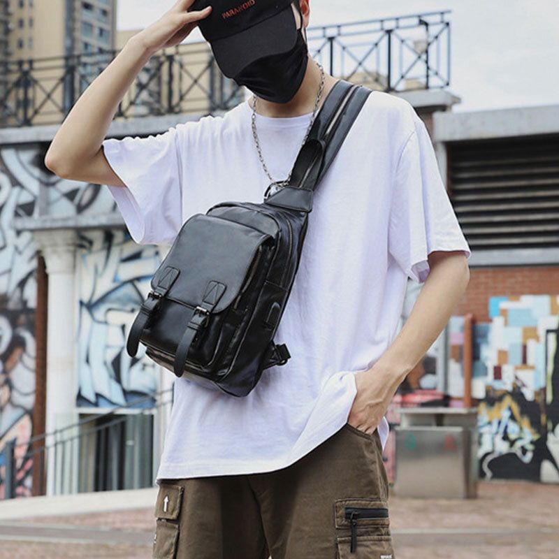 Mannen Retro Oortelefoon Gat Multi-carry Usb Opladen Multi-lagen Waterdichte Crossbody Tas Borsttas Sling Bag