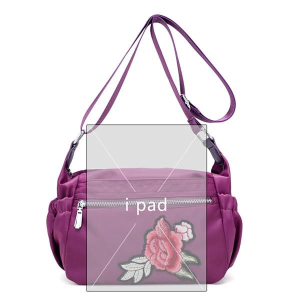 Kvky Dames Nylon Bloemenprint Schoudertassen Lichte Crossbody Tassen Outdoor Sport Messenger Bags