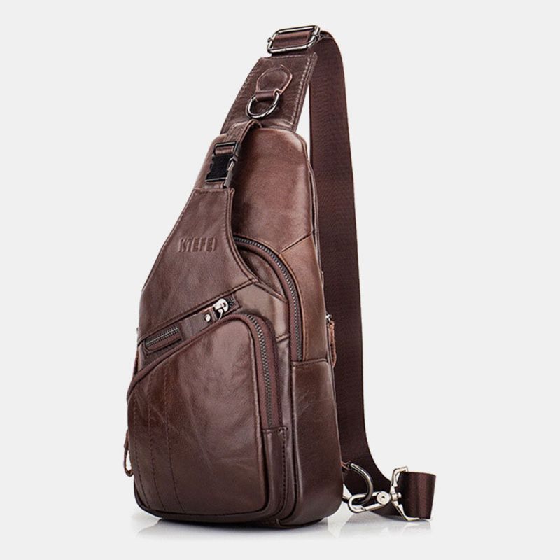 Mannen Echt Leer Multi-pocket Grote Capaciteit Vintage Eerste Laag Koeienhuid Crossbody Tassen Schoudertas Borst Tas