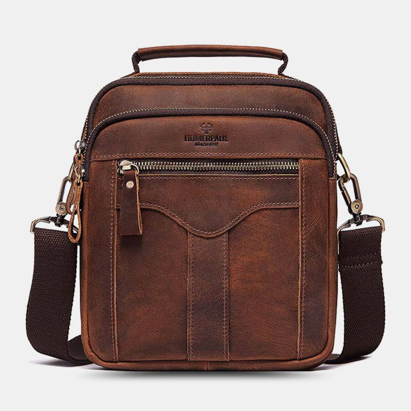 Mannen Echt Leer Multifunctionele Grote Capaciteit Rits Schoudertas Handtas Crossbody Tassen