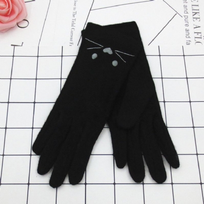 Dames Wol Scherm-aanraakbaar Borduurwerk Cartoon Kat Patroon Warm Houden Mode Casual Handschoenen