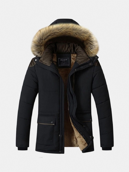 Heren Dikke Fleece Warm Hooded Bont Winter Uitloper Jas Outdoor Casual Schouder Splits Jas