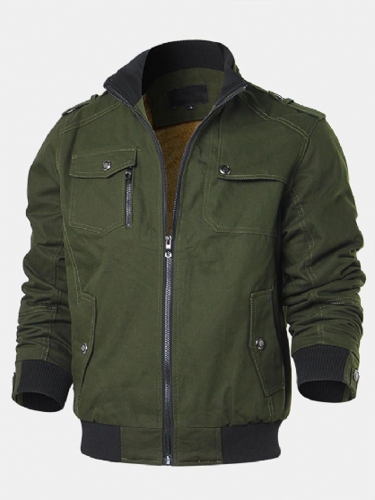Heren Outdoor 100% Katoen Meerdere Zakken Opstaande Kraag Verdikte Casual Jassen