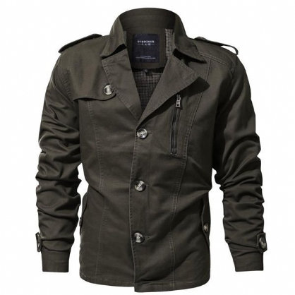 Heren Reverskraag Lente Trenchcoat Militaire Katoenen Jas