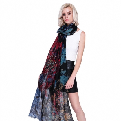 Dames Winter Herfst Sjaal Bloesem Bloem Bedrukt Elegante Sjaal