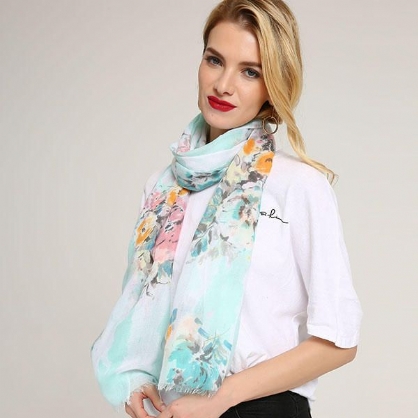 Vrouwen Chiness Aquarel Sjaal Bloem Sjaal