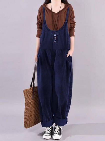 Dames Mouwloze Bandjes Solide Jumpsuit Losse Zak Overalls