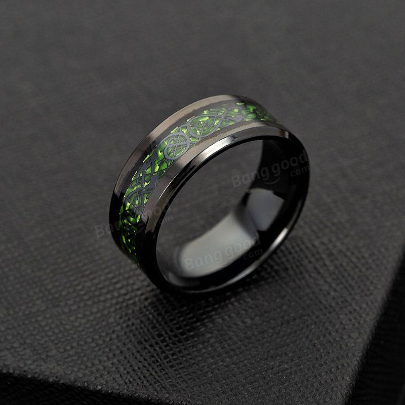 Etnische Solid Carbon Fiber Vinger Ringen Vintage Rode Draak Patroon Vinger Ring Sieraden Voor Mannen