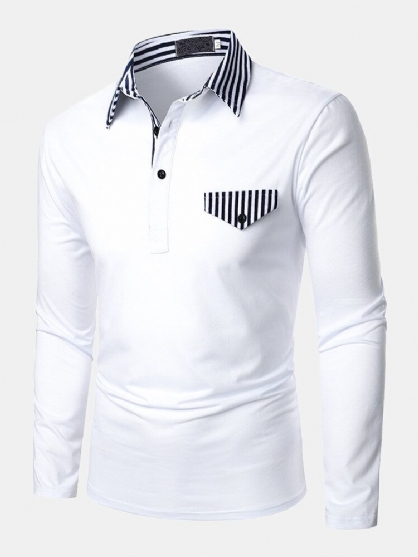 Contrast Gestreepte Regular Fit Golfshirts Met Lange Mouwen Voor Heren