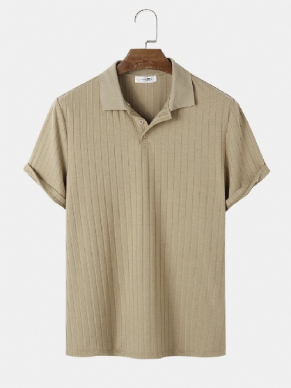 Heren Geribbelde Textuur Effen Kleur Casual Golfshirt Met Korte Mouwen