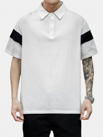 Heren Kleurblok Katoen Half Open Knoop Korte Mouw Casual Golf Shirts
