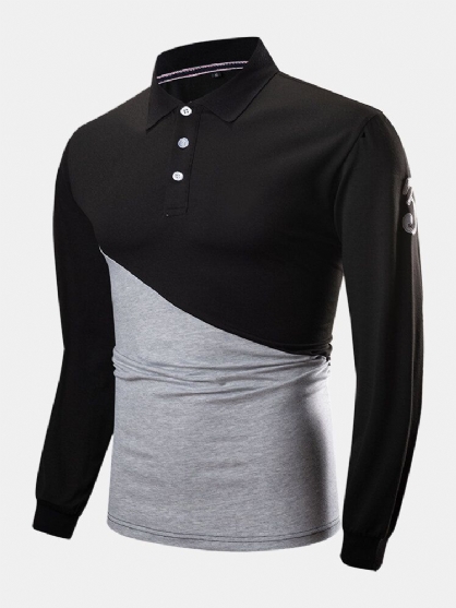 Heren Tweekleurige Stiksels 100% Katoenen Casual Golfshirts Met Lange Mouwen