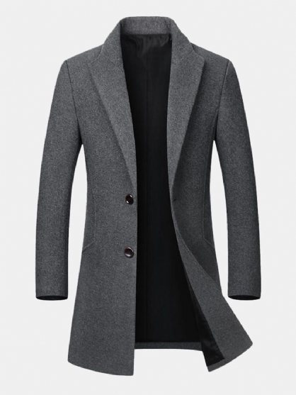 Heren Business Casual Wollen Trenchcoat Halflange Slim Fit Jas Met Enkele Rij Knopen