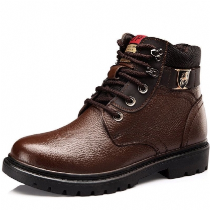 Mannen Comfortabele Ronde Neus Antislip Warme Pluche Voering Tooling Enkellaarsjes