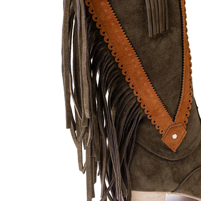 Vrouwen Plus Size Puntige Teen Kwastje Dikke Hakken Half-kuit Cowboylaarzen