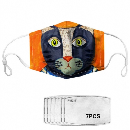 Cartoon Animal Printing Stofdicht Anti-condens Wasbaar Ademend Masker Pm2.5 7-delige Pakking