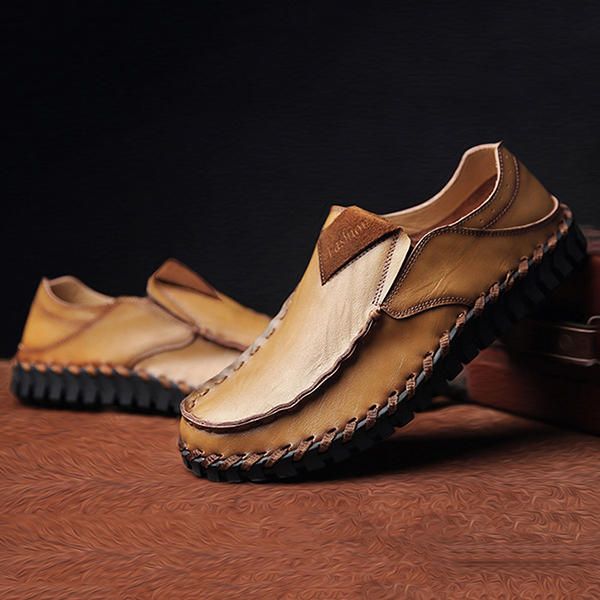 Comfortabele Heren Casual Zakelijke Handstiksels Zachte Zool Platte Oxfords Schoenen