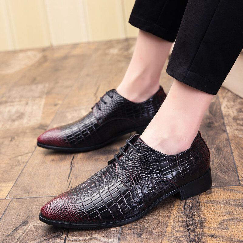 Heren Krokodil Aderen Lace-up Puntige Teen Formele Zakelijke Kleding Schoenen
