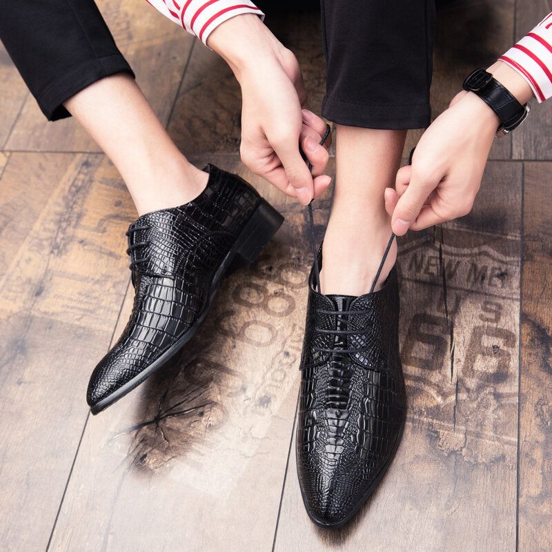 Heren Krokodil Aderen Lace-up Puntige Teen Formele Zakelijke Kleding Schoenen