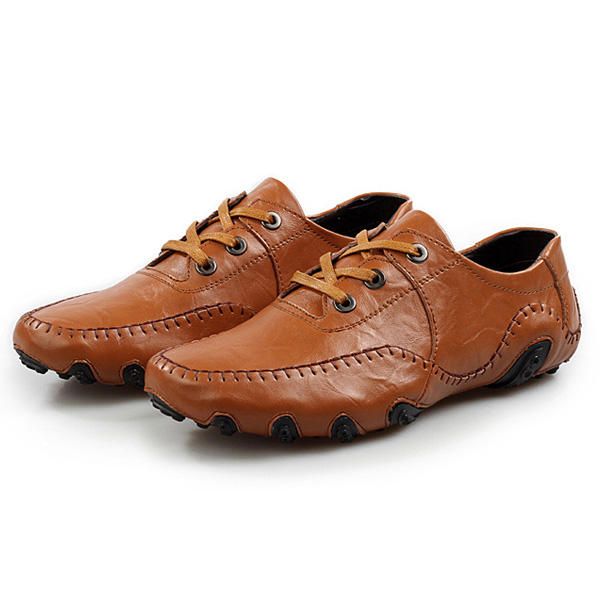Mannen Zacht Leer Ademend Oxfords Octopus Patroon Rubberen Zool Rijden Schoenen