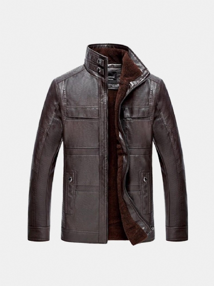 Heren Pu Leren Jas Opstaande Kraag Fluwelen Dikkere Warme Winterjas Uitloper Maat  XS-3xl