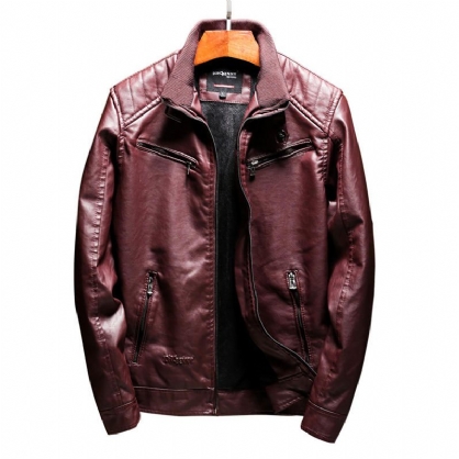 Winterfleece Faux Leather Pu Biker Motorjack Voor Heren
