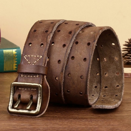 Mannen Echt Leer Hollow 120 cm Anti-allergische Dubbele Pin Gesp Ademende Jeans Past Riem