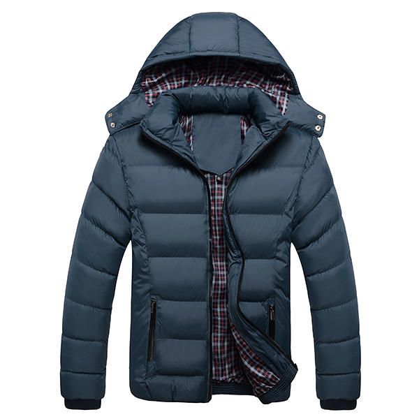 Heren Dikke Effen Kleur Afneembare Winterjas Met Capuchon Slanke Warme Jas