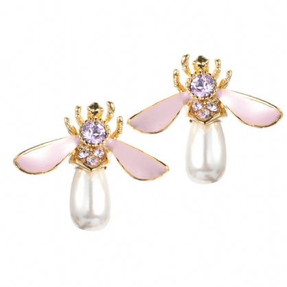 Leuke Bijen Oorstekers Luxe Vergulde Edelsteen Parel Sieraden Voor Vrouwen
