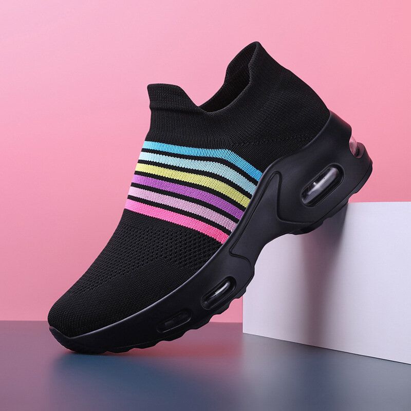Dames Casual Comfortabele Gestreepte Gebreide Sport Hardloopschoenen