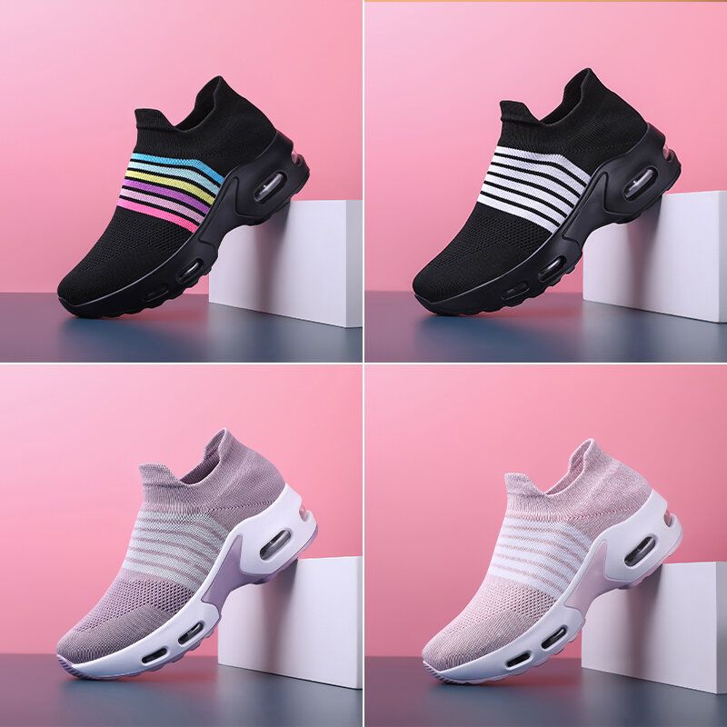 Dames Casual Comfortabele Gestreepte Gebreide Sport Hardloopschoenen