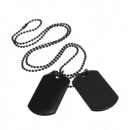 2 Stuks Heren Leger Stijl Zwarte Dog Tag Hanger Ketting Lange Ketting