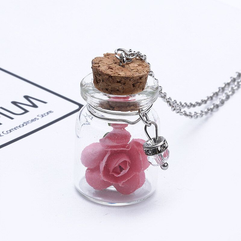 Fashion Glass Tiny Wishing Bottle Charm Necklace Luminous Flower Lange Ketting Voor Dames