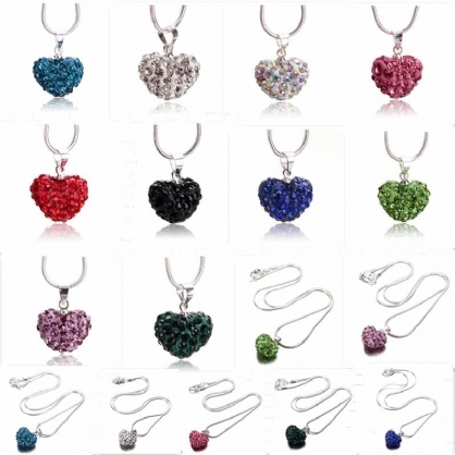 Mode Vrouwen Kristal Hart 925 Sterling Zilveren Slang Ketting Hanger Ketting Sieraden