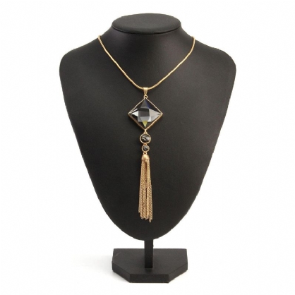 Vintage 18k Gouden Kwasten Lange Kristallen Hanger Punk Kettingen