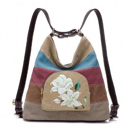 Dames National Lotus Multifunctionele Canvas Schoudertas Crossbody Tas Gestreepte Rugzak