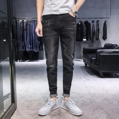 Seizoen Nieuwe Elastische Herenjeans Casual Slim Voeten Broek Trend Heren Lange Broek