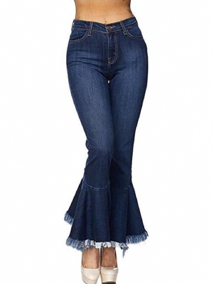 Vintage Stretchy Flared Jeans Voor Dames Met Franjes