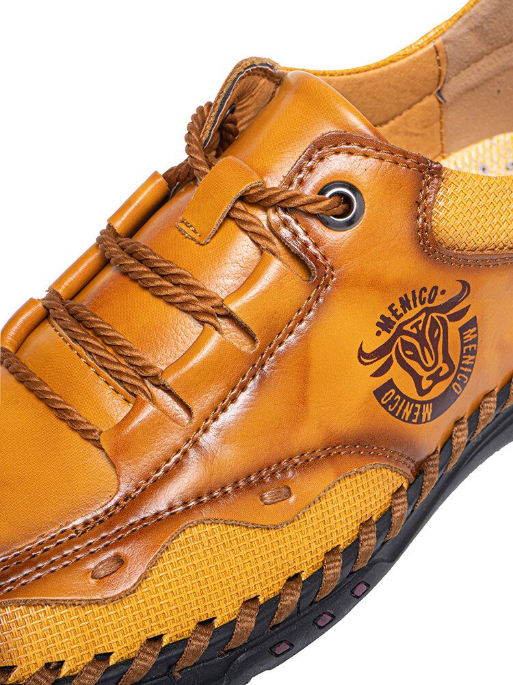 Heren Retro Britse Stijl Comfortabele Microfiber Leer Zachte Hand Stiksels Casual Schoenen