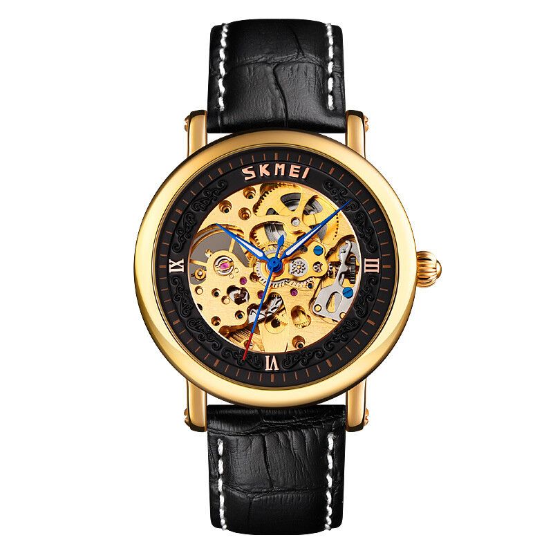 9229 Mode Heren Automatisch Horloge Hollow Dial Strap Waterdicht Zakelijk Mechanisch Horloge